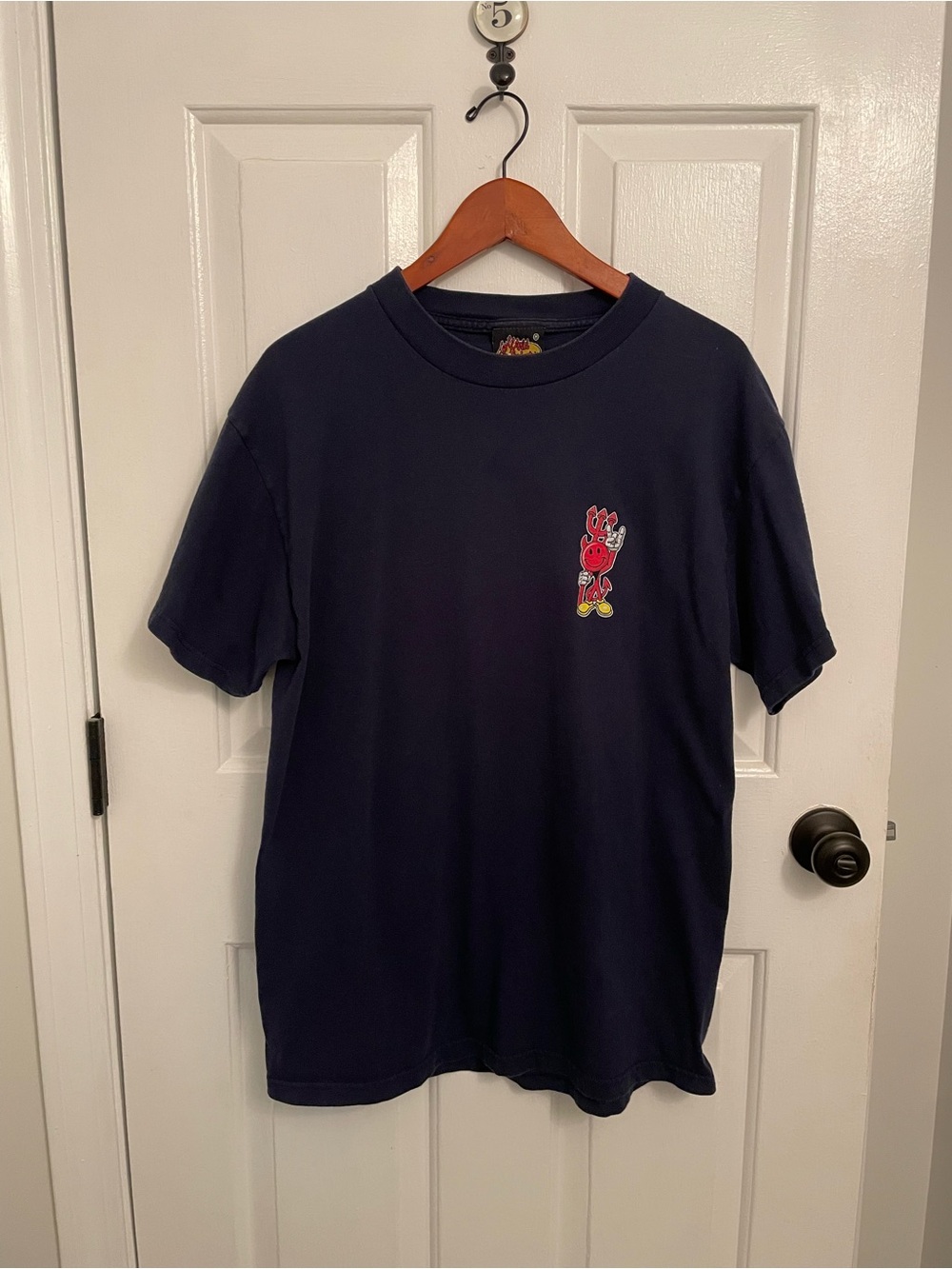 Rare Vintage World Industries 90s Navy Skate Tee, Men’s Medium, Power of Evil